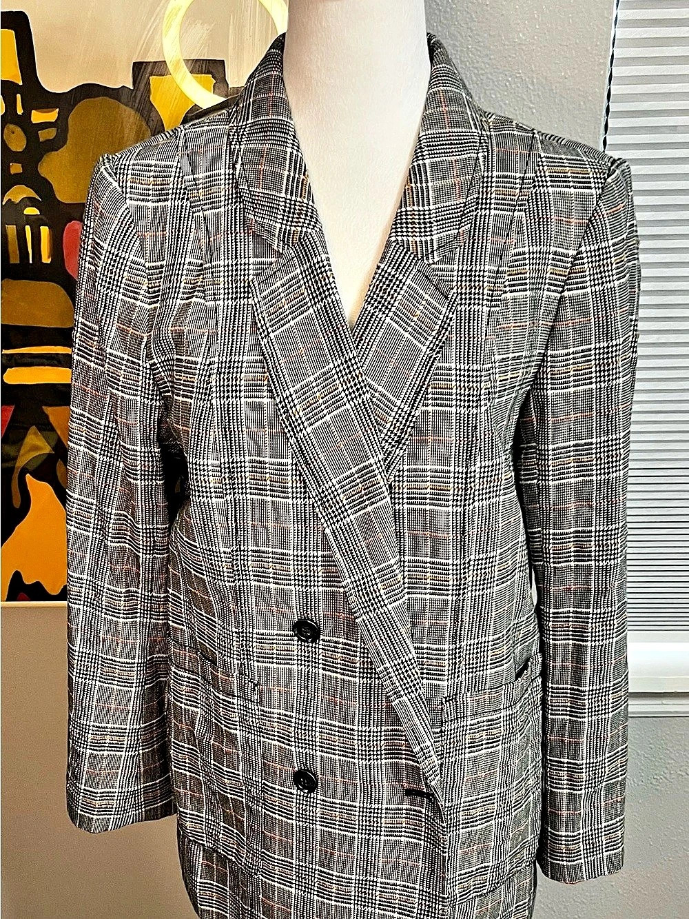 Anthropologie Maeve Lilith Gray Plaid Relaxed Fit Boho Blazer Jacket NWT 10p